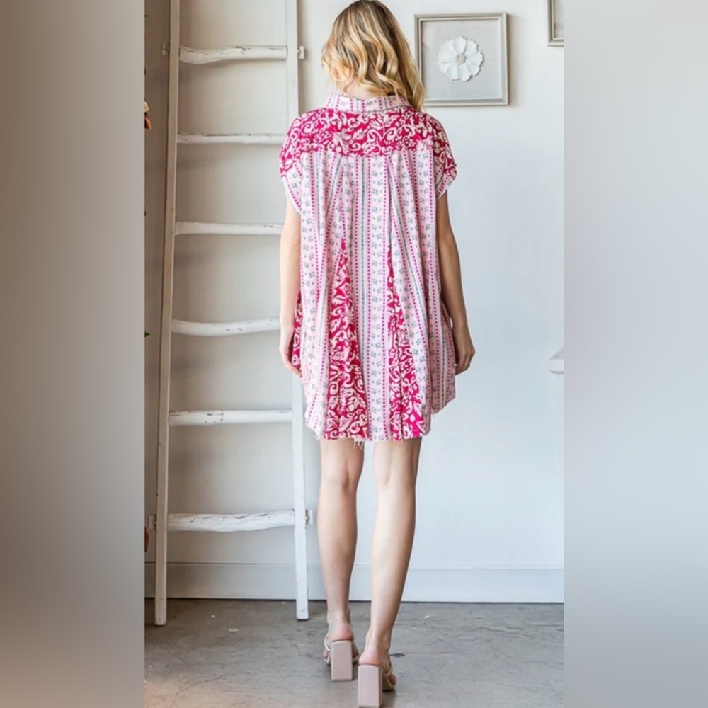 Brand New! Oli & Hali Something Like That Pieced Pink Printed Blouse Size L - Picture 3 of 5
